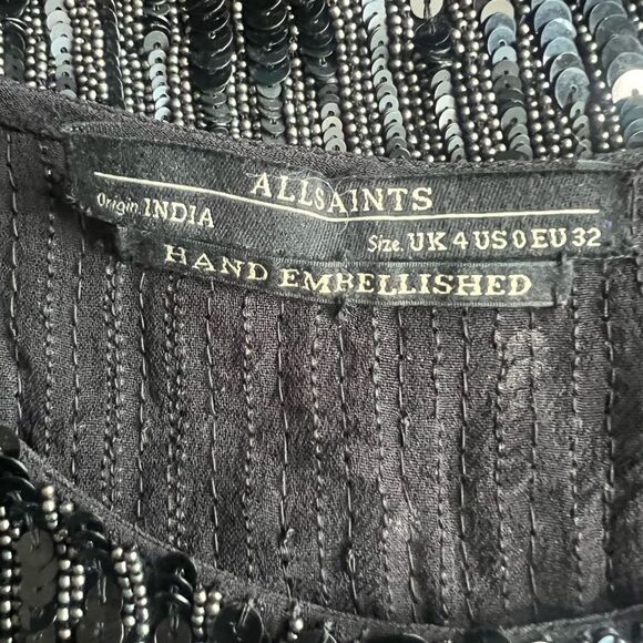 All Saints Mabli Hand Embellished Cocktail Dress Sz 0-6 Black Sequins - Picture 11 of 11